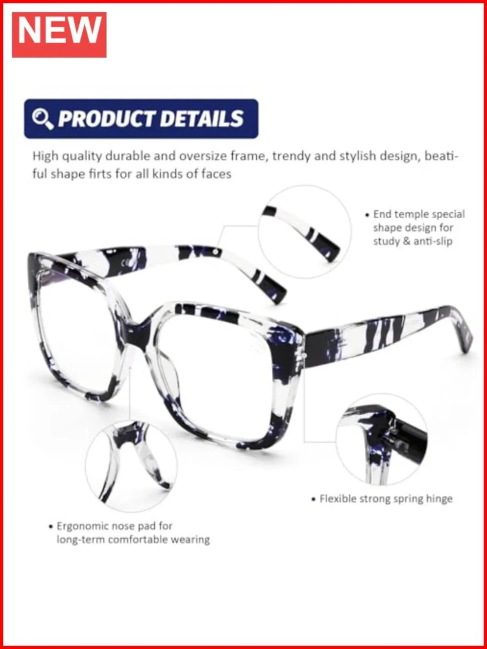 3 Pack Oversized Square Blue Light Blocking Reading Glasses for Women